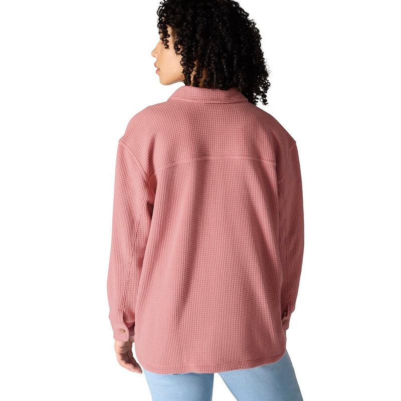 Load image into Gallery viewer, Carhartt W TK7134 Oversized Waffle Knit Shirt - Rose Tint - Back
