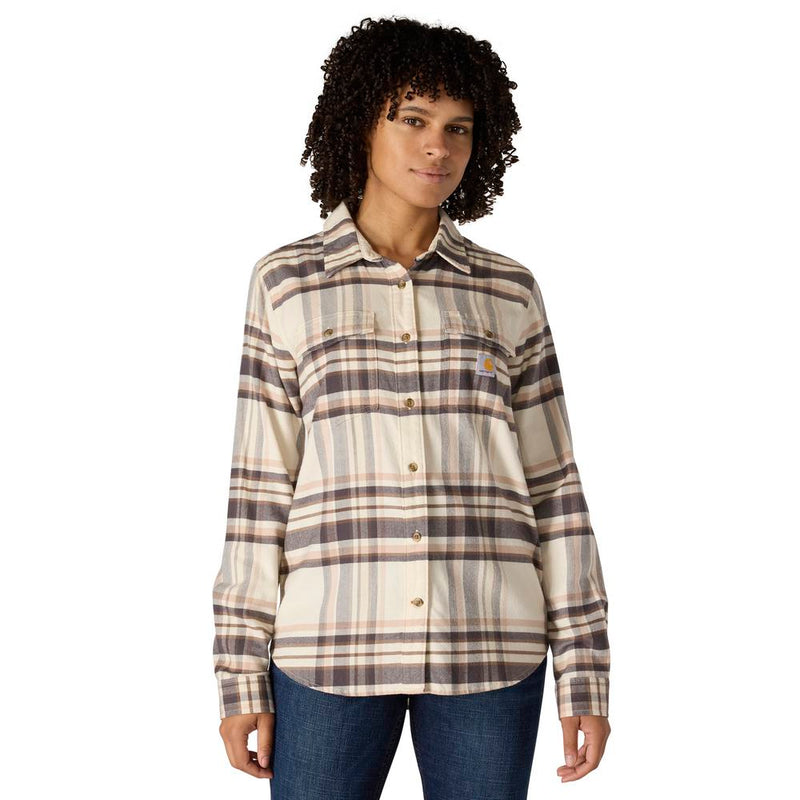 Load image into Gallery viewer, Carhartt W TW7135 Tencel Relaxed Plaid Shirt - Chalk - Front
