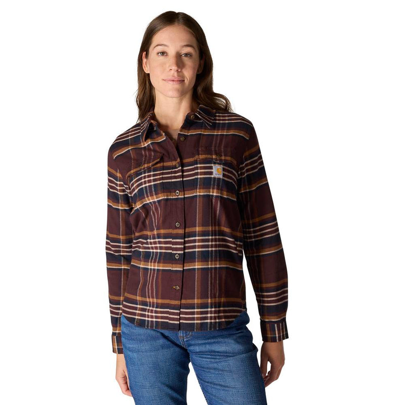 Load image into Gallery viewer, Carhartt W TW7135 Tencel Relaxed Plaid Shirt - Blackberry - Front
