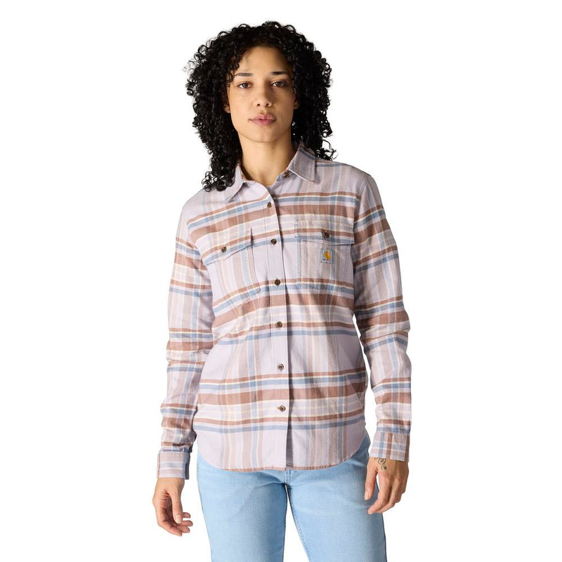 Load image into Gallery viewer, Carhartt W TW7135 Tencel Relaxed Plaid Shirt - Mica - Front
