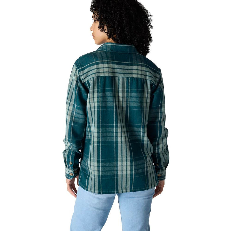 Load image into Gallery viewer, Carhartt W TW7136 Tencel Loose Plaid Shirt - Greenstone - Back
