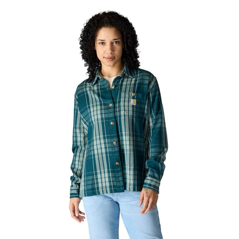 Load image into Gallery viewer, Carhartt W TW7136 Tencel Loose Plaid Shirt - Greenstone - Front
