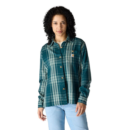 Carhartt W TW7136 Tencel Loose Plaid Shirt - Greenstone - Front