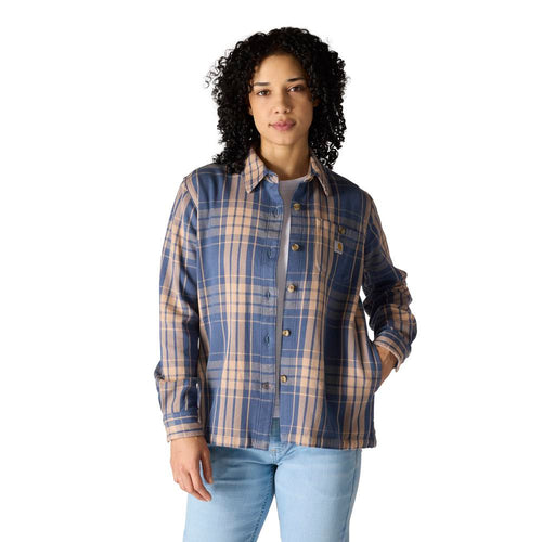 Carhartt W TW7136 Tencel Loose Plaid Shirt - Faded Navy - Front