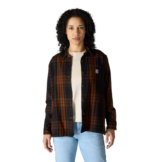 Carhartt W TW7136 Tencel Loose Plaid Shirt - Black - Front