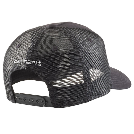 Gray and black mesh trucker cap with Carhartt patch logo