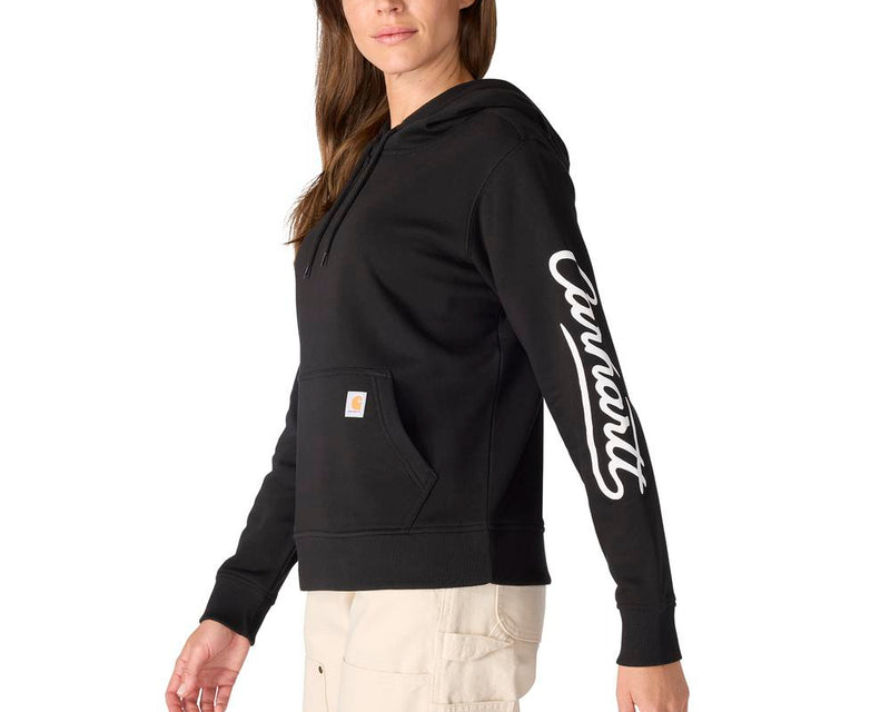 Load image into Gallery viewer, Carhartt W TS7414 Sawyer Script Hoodie - Black - Side
