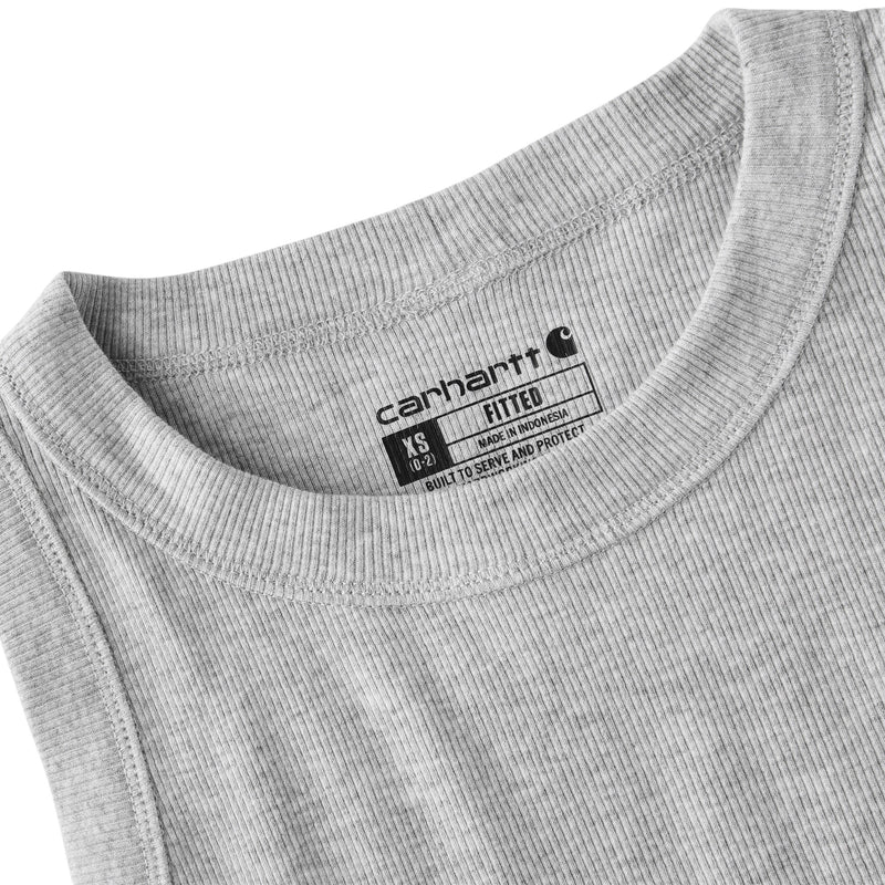 Load image into Gallery viewer, Close up of the rib-knit Carhartt women's tank top in heather gray
