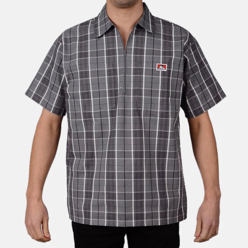 Load image into Gallery viewer, Ben Davis S/S Plaid Half Zip Shirt - Gray/Black - Front
