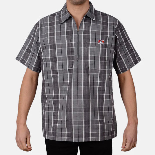 Ben Davis S/S Plaid Half Zip Shirt - Gray/Black - Front