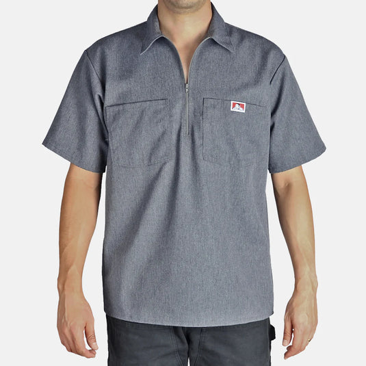 Ben Davis S/S Half Zip Shirt - Charcoal Heather - Front