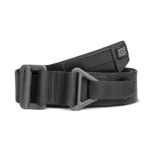 Black tactical belt with a buckle on a white background