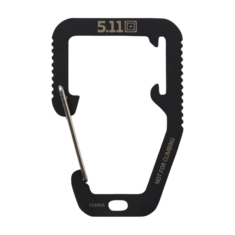 Load image into Gallery viewer, Black carabiner with multiple tools on a white background
