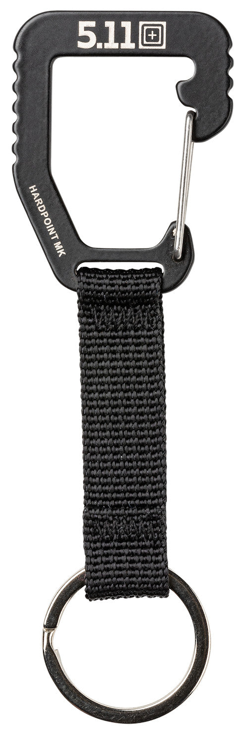 Black carabiner with strap and 5.11 logo on a white background
