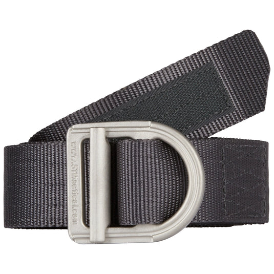 Charcoal belt with a silver D-ring buckle on a white background