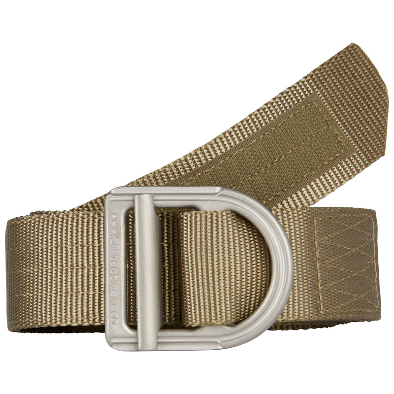 Load image into Gallery viewer, Tan tactical belt with a silver buckle on a white background
