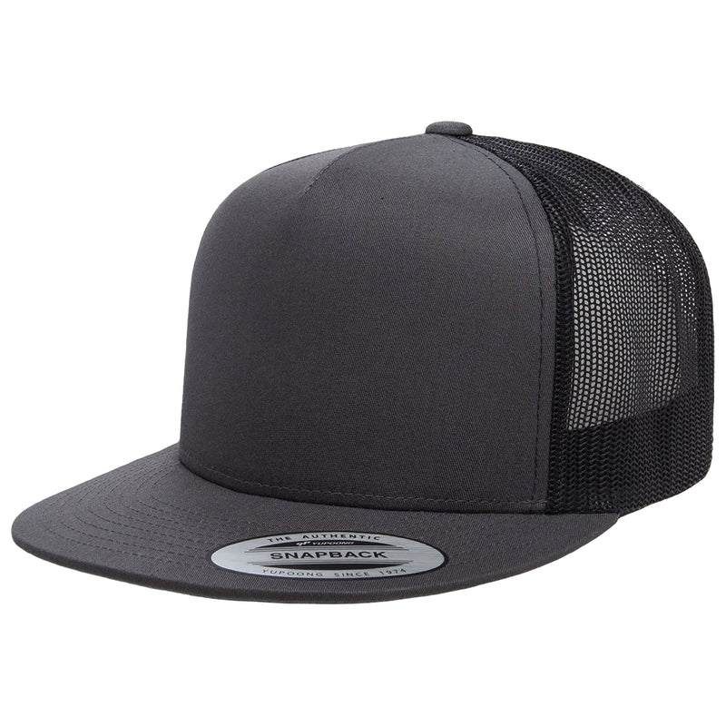 Load image into Gallery viewer, Charcoal gray trucker cap with black mesh back
