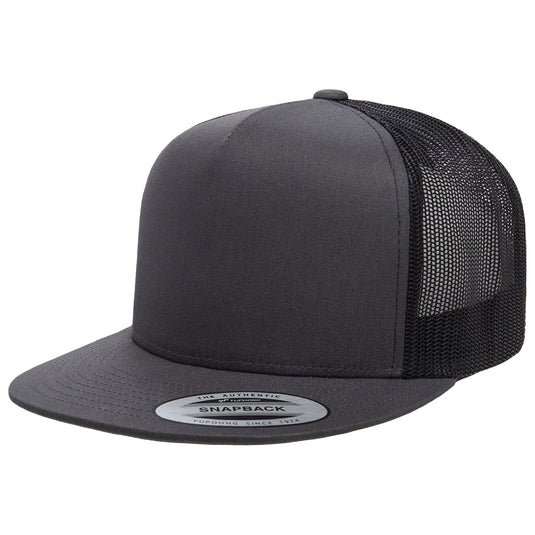Charcoal gray trucker cap with black mesh back