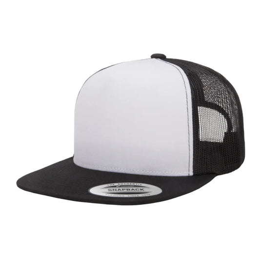 White and black trucker cap with mesh back 