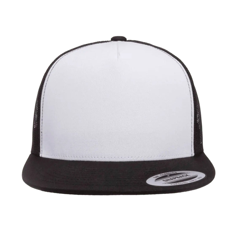 Load image into Gallery viewer, White and black trucker cap with mesh back 
