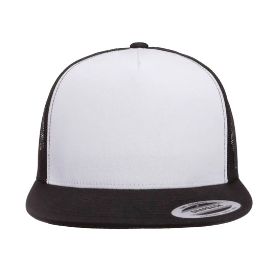 White and black trucker cap with mesh back 
