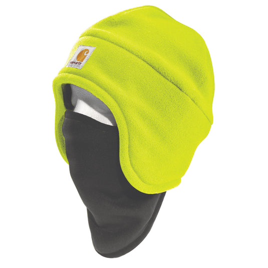 Neon green beanie with black face mask