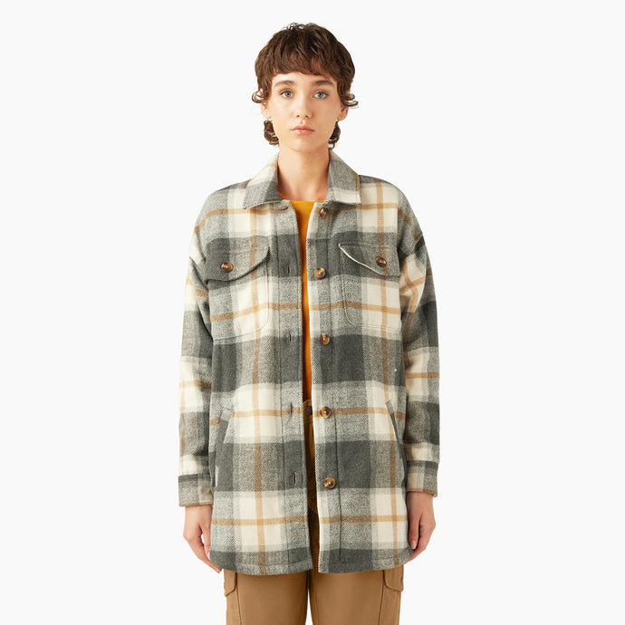 Dickies Women's Oversized Plaid Jacket Graphite - Front
