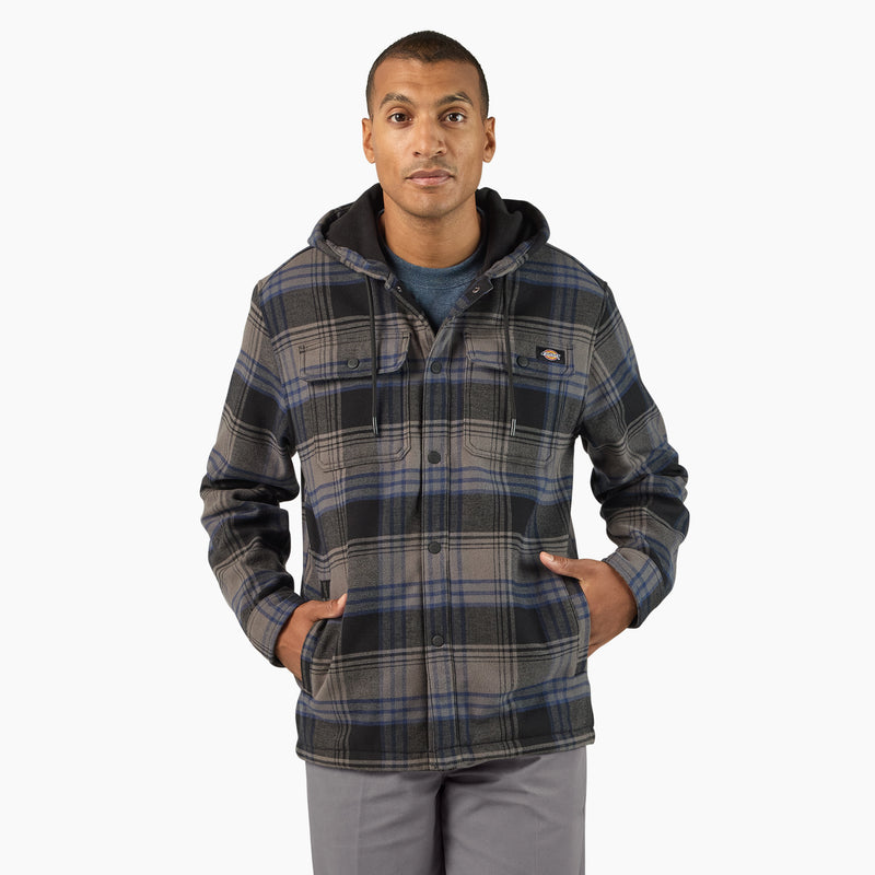 Load image into Gallery viewer, Dickies Flannel Bonded Hooded Shirt Jacket - Slate 
