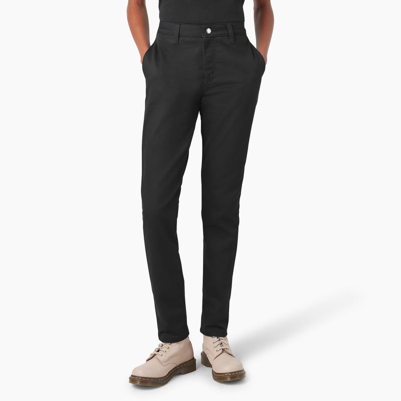 Load image into Gallery viewer, Dickies Women&#39;s Skinny Super Flex Pant - Black - Front

