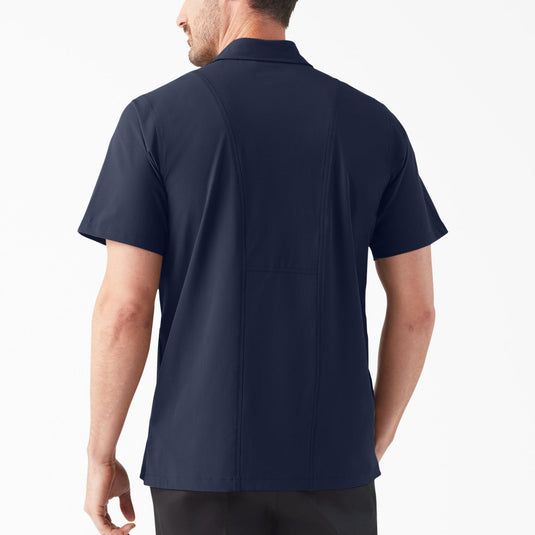 Man wearing a navy blue shirt on a white background