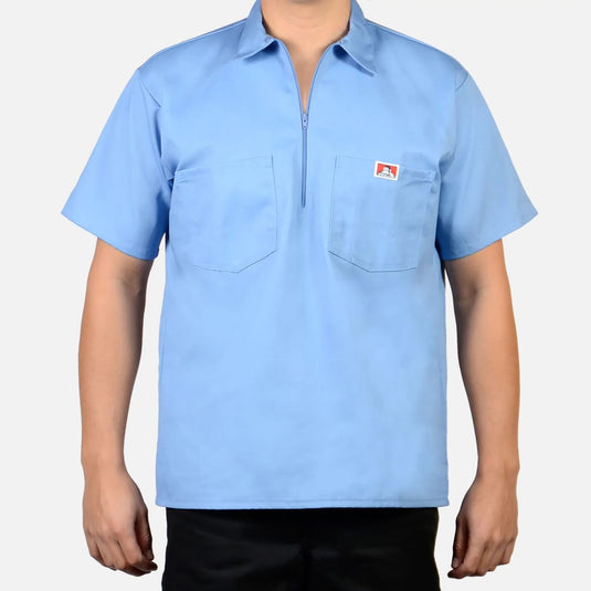 Ben Davis Solid 1/2 Zip Work Shirt - Light Blue