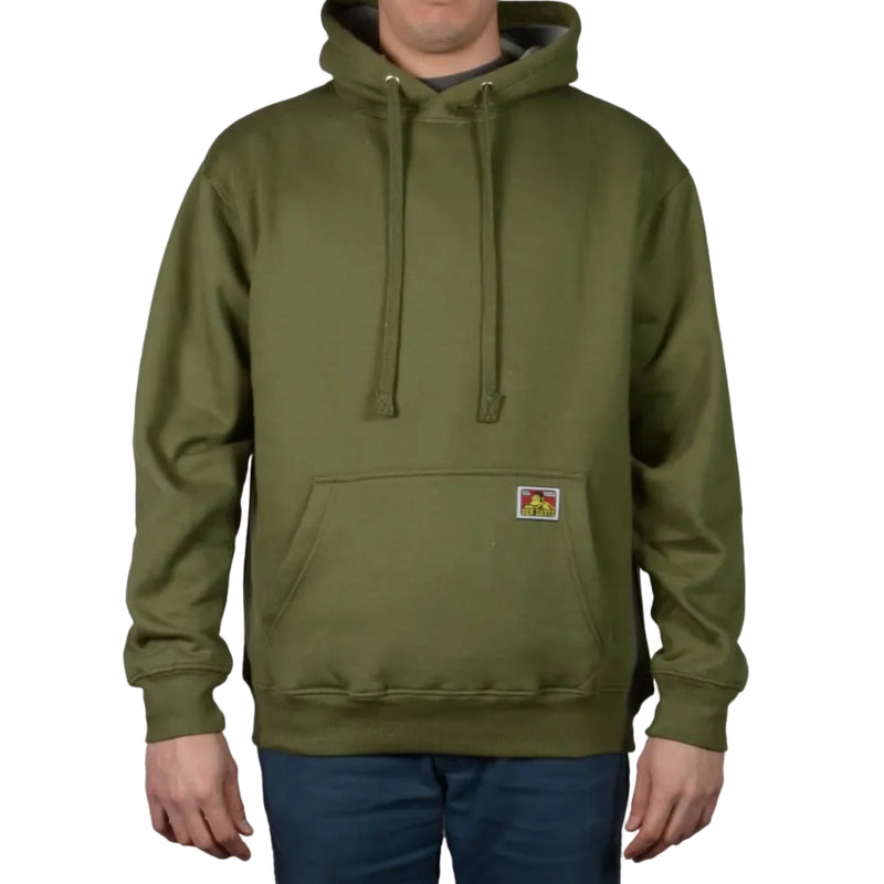 Load image into Gallery viewer, Person wearing a green hoodie with a visible Ben Davis logo on a white background
