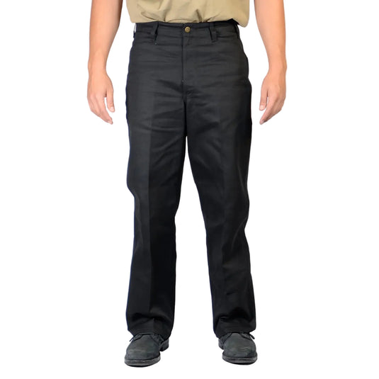 Person wearing black pants on a white background