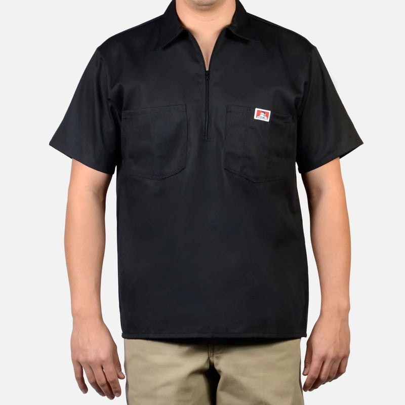 Load image into Gallery viewer, Ben Davis Short Sleeve Solid 1/2 Zip Shirt Black
