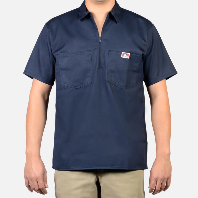 Load image into Gallery viewer, Ben Davis Short Sleeve Solid 1/2 Zip Shirt Navy
