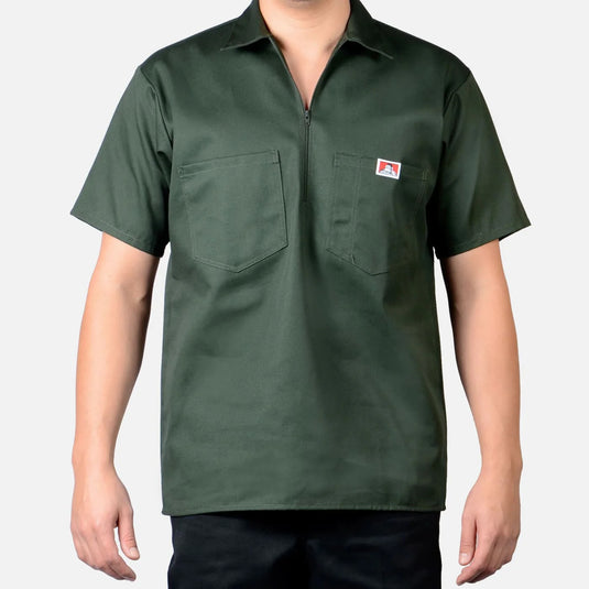 Ben Davis Short Sleeve Solid 1/2 Zip Shirt Olive