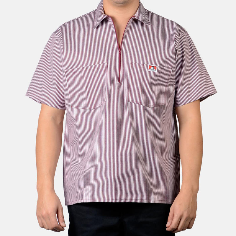 Load image into Gallery viewer, Ben Davis Short Sleeve Stripe 1/2 Zip Shirt Burgundy
