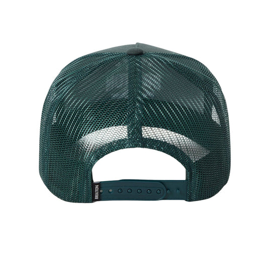 Green mesh cap with a matching plastic adjustable snap closure.