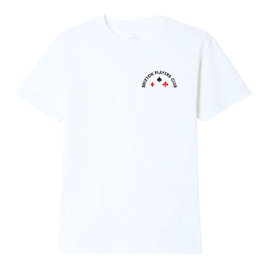 White t-shirt with a small logo Brixton Player Club logo on the left chest.
