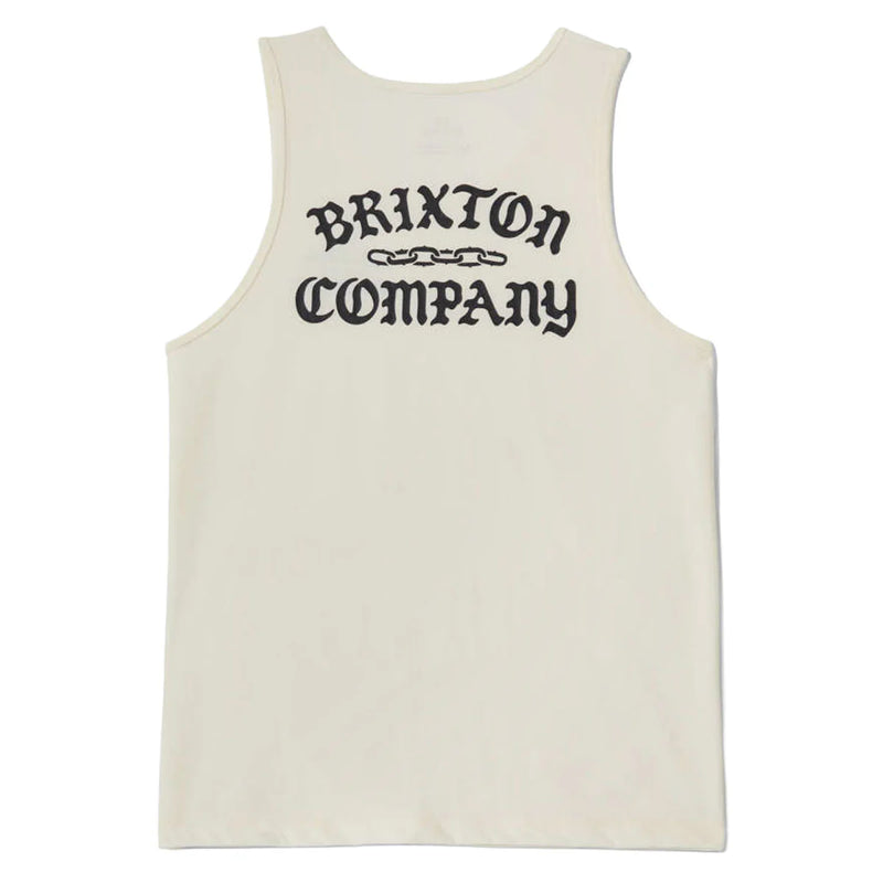 Load image into Gallery viewer, Off white tank top with 'Brixton Company' logo with white chain links on the back
