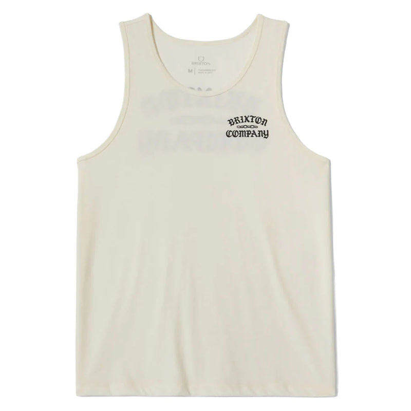 Load image into Gallery viewer, Off white tank top with 'Brixton' chain links logo in white on front left chest
