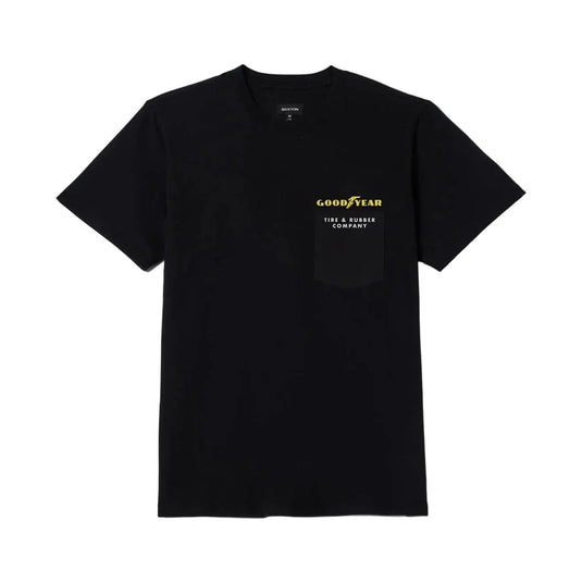 Brixton's Goodyear Service Pocket T-shirt is an officially licensed logo on the front chest pocket of this black t-shirt.