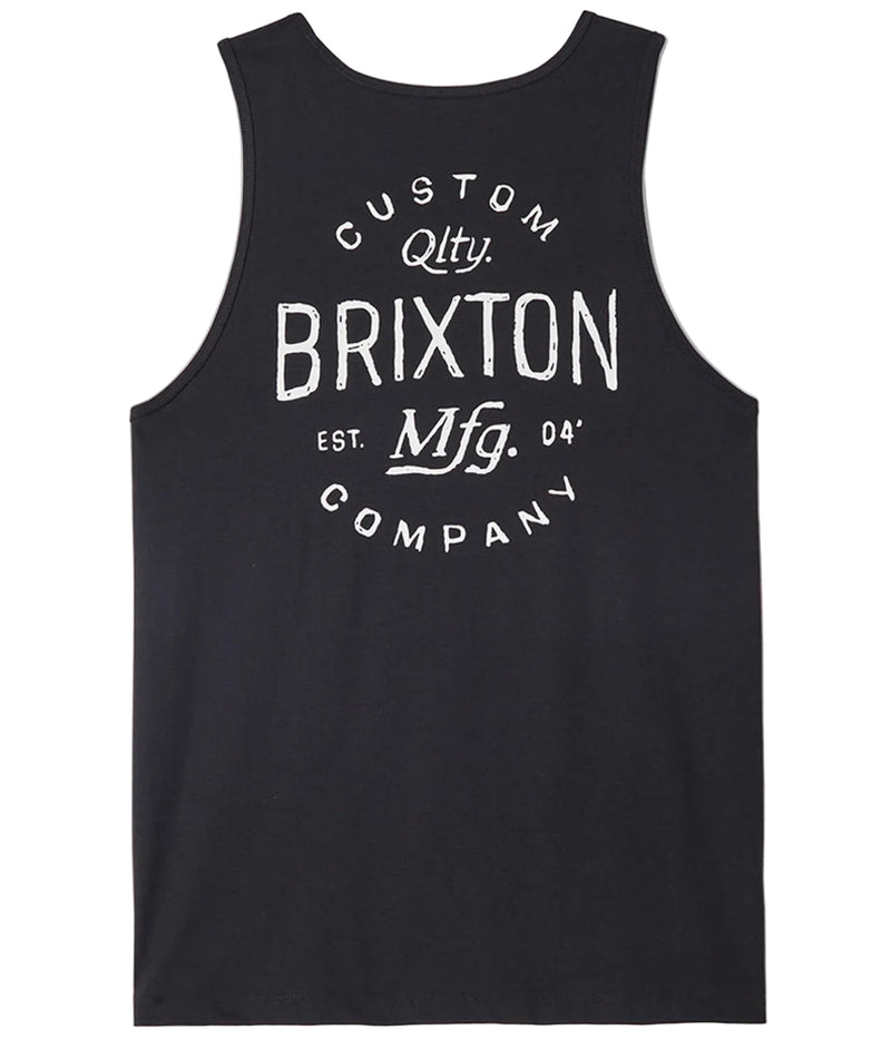 Load image into Gallery viewer, A tailored fit cotton tank top with "Custom Quality" Brixton Mfg. Comapny graphic logo screenprint on the front left chest and back
