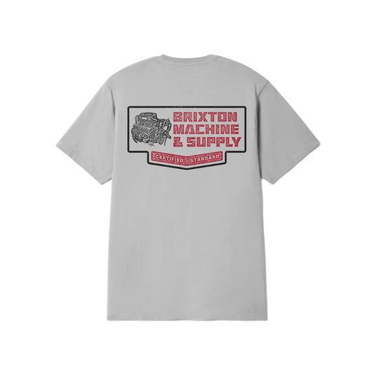 This soft, worn wash cotton t-shirt features a Brixton inspired machine engine screenprint logo on the front left chest and back of the tee.  