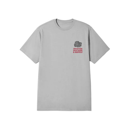 This soft, worn wash cotton t-shirt features a Brixton inspired machine engine screenprint logo on the front left chest and back of the tee.  