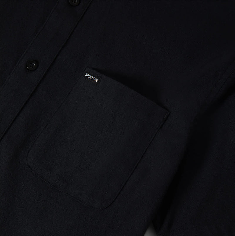 Load image into Gallery viewer, Close-up of a black Oxford button-down shirt's left chest pocket
