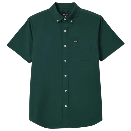 Green oxford button-down collar short sleeve shirt with stretch comfort that looks sharp without trying too hard.