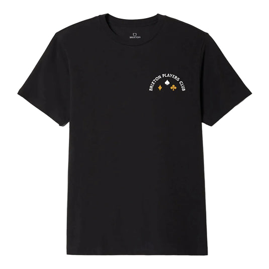 This cotton t-shirt screenprint features a striking “Brixton Players Club” graphic with a detailed poker-inspired design on the back.