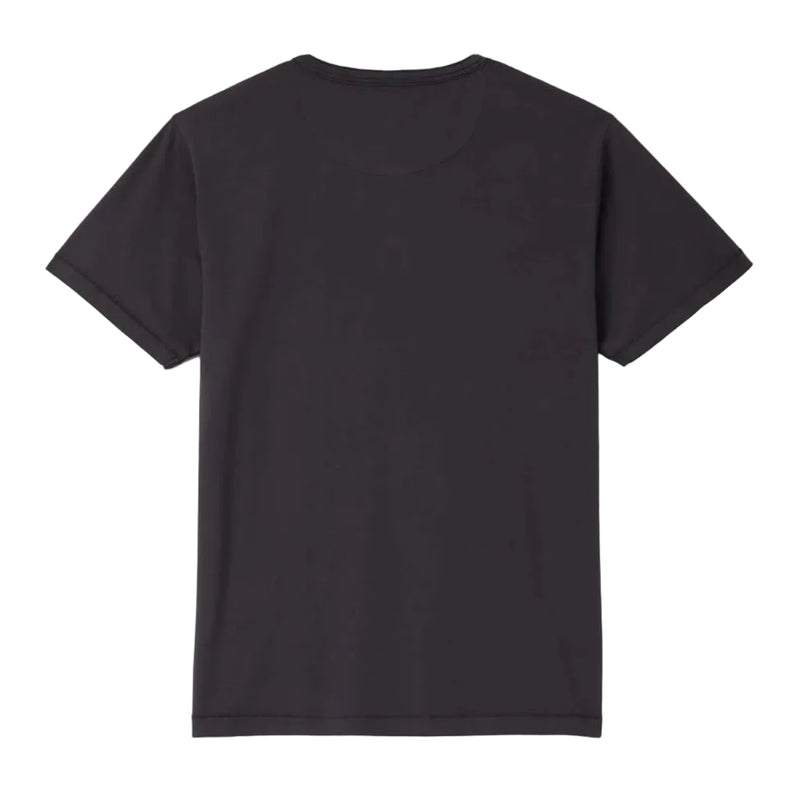 Load image into Gallery viewer, A plain black short-sleeve crewneck t-shirt shown from the back, laid flat against a white background.
