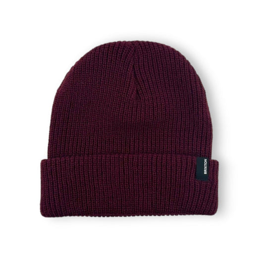 Mahogany beanie with a brand logo on a white background